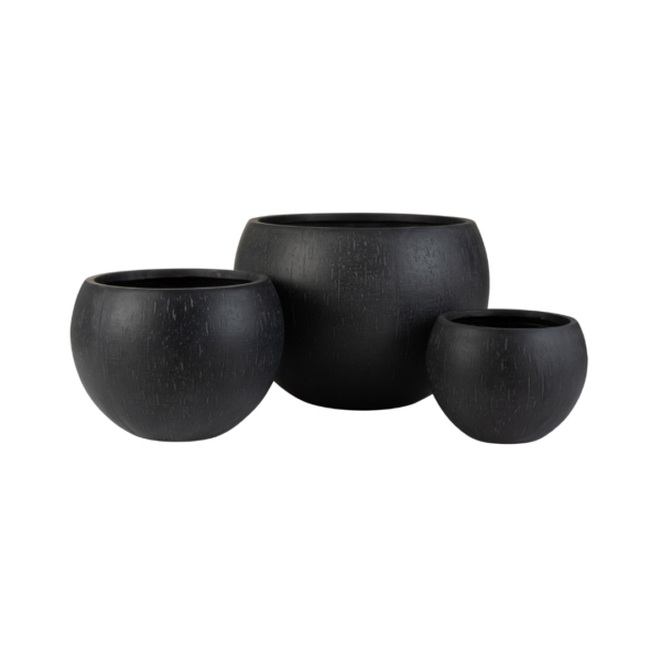 Set van 3 bloempotten rond klei zwart