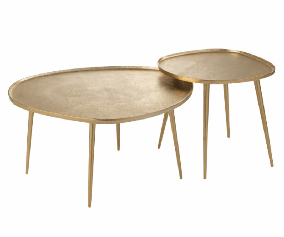 Bijzettafels Vinta Goud - Set van 2 36258 Bijzettafels Vinta Goud is een set van twee luxe bijzettafels die glamour en luxe aan het interieur toevoegen