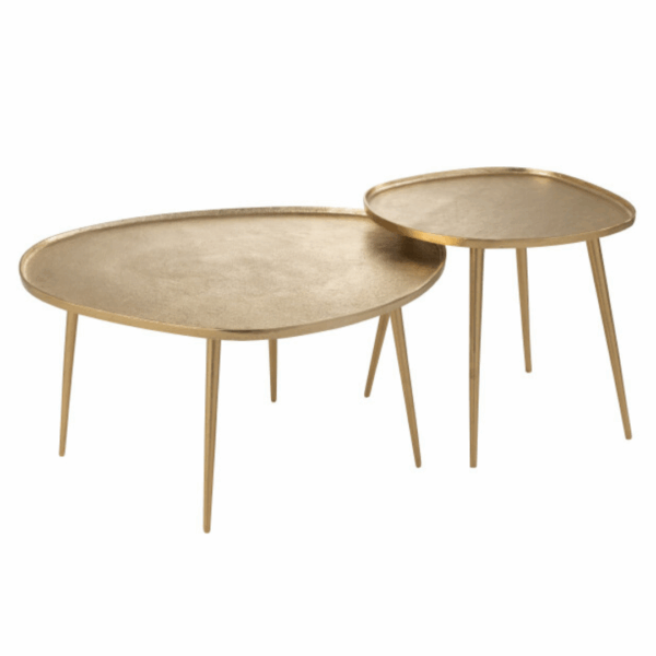 Bijzettafels Vinta Goud is een set van twee luxe bijzettafels die glamour en luxe aan het interieur toevoegen