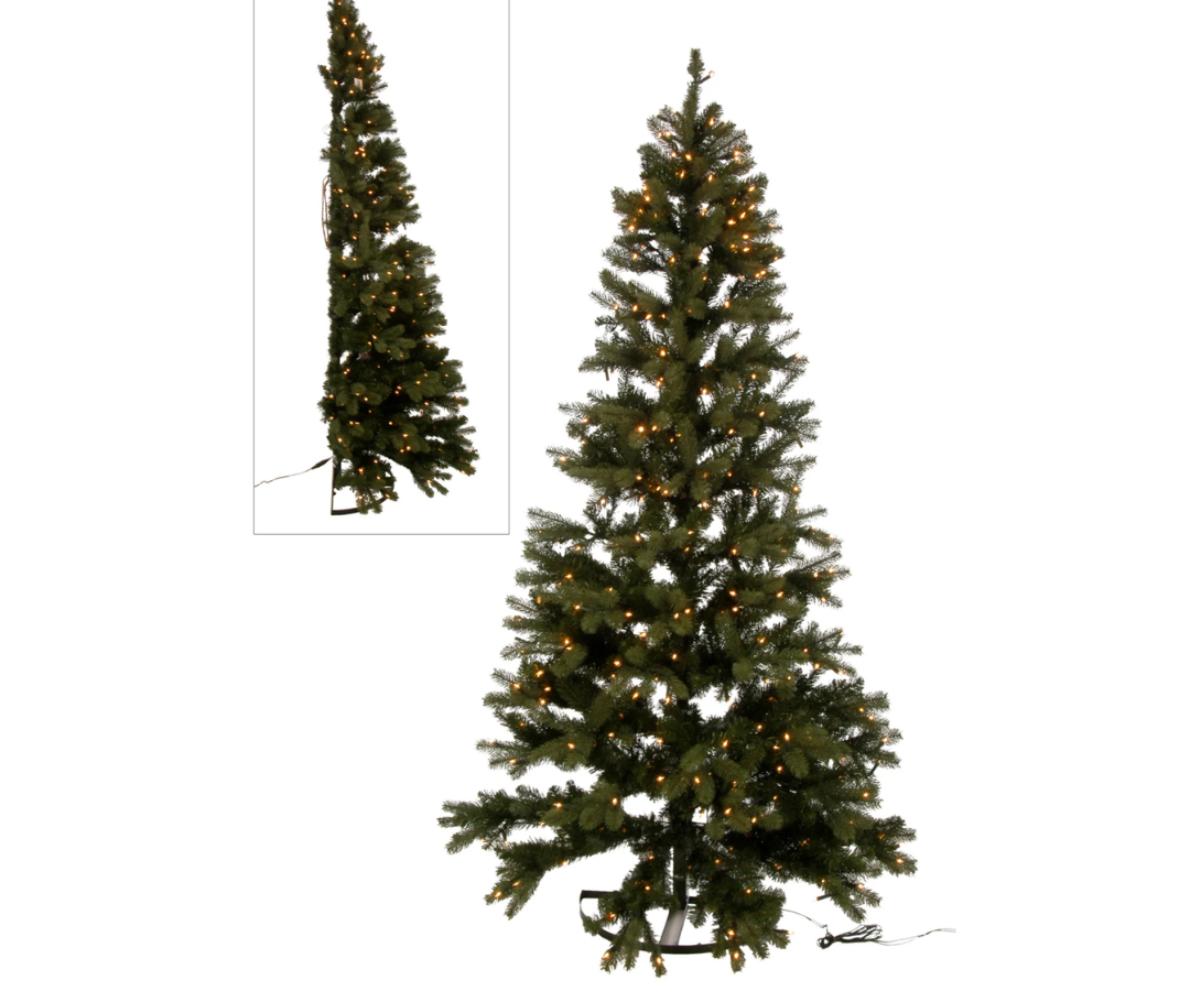 Halve Kerstboom + Led-verlichting plastic Groen