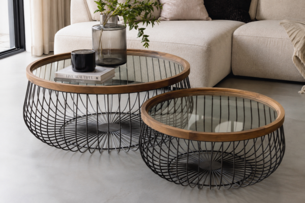 Salontafel Rond metaal/glas - set van 2
