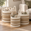 Set van 3 Caro Raffia manden wit/naturel