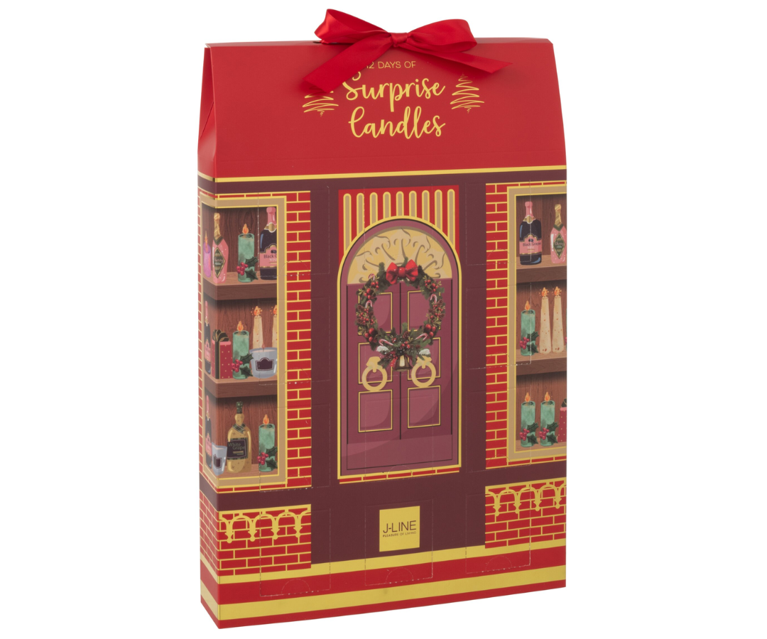 58746 Adventskalender 12 Geurkaarsen RoodGoud J-line Adventskalender 12 Geurkaarsen Rood | J-line