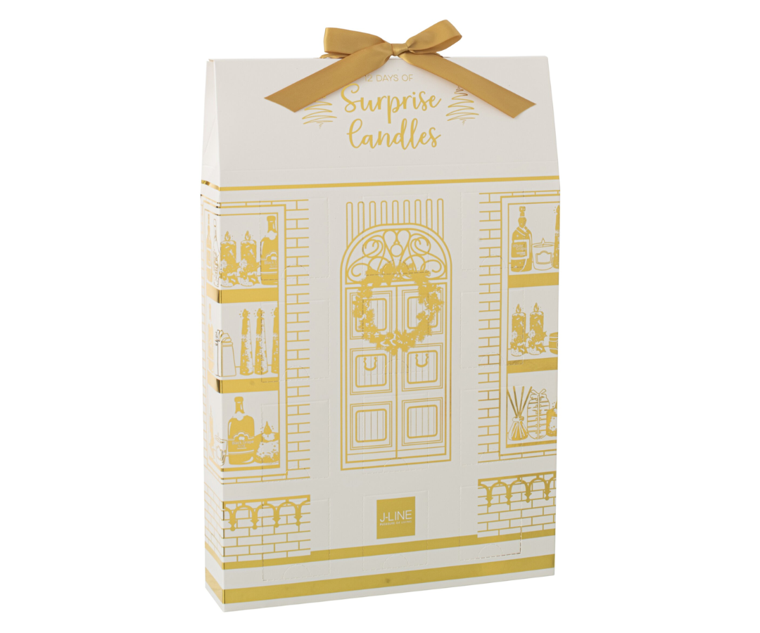 58747 Adventskalender 12 Geurkaarsen WitGoud J-line Adventskalender 12 Geurkaarsen in Wit/Goud | J-line