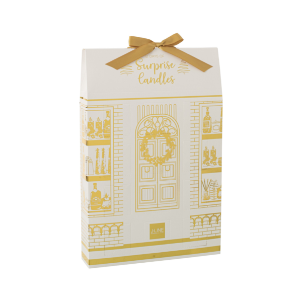 58747 Adventskalender 12 Geurkaarsen WitGoud J-line Adventskalender 12 Geurkaarsen in Wit/Goud | J-line