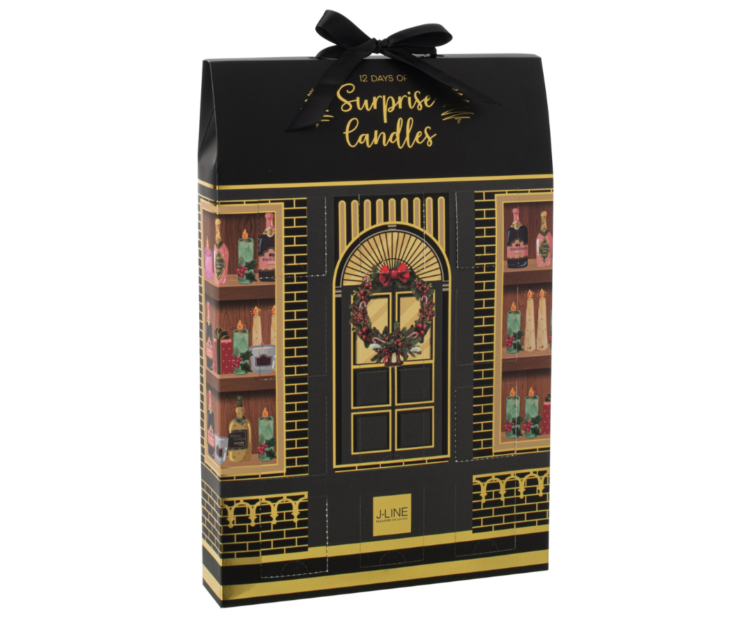 58748 Adventskalender 12 Geurkaarsen ZwartGoud J-line Adventskalender 12 Geurkaarsen Zwart/Goud | J-line
