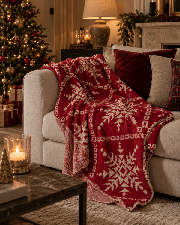 Deken Sneeuwvlokken Katoen Kerst Rood/Wit