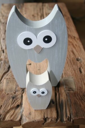3276 Uil grijs hout, set van 2