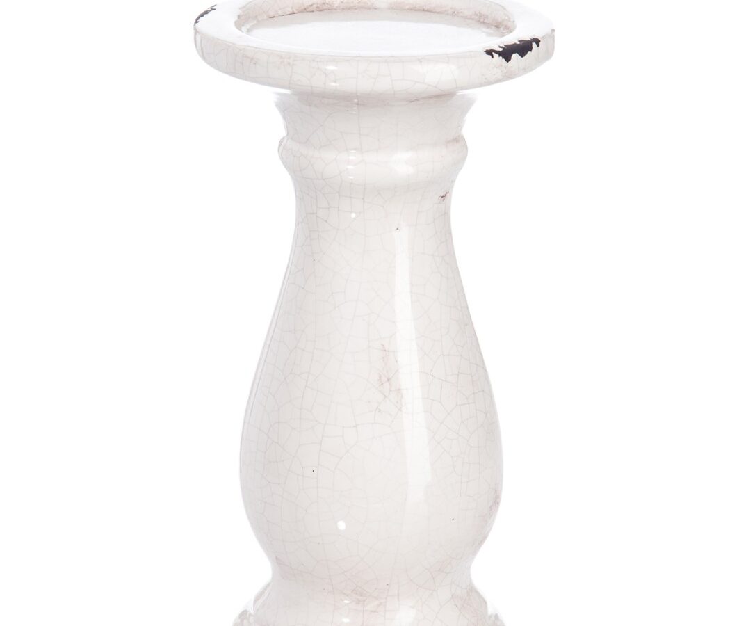 Kandelaar klassiek keram creme 13 x 13x 27 cm