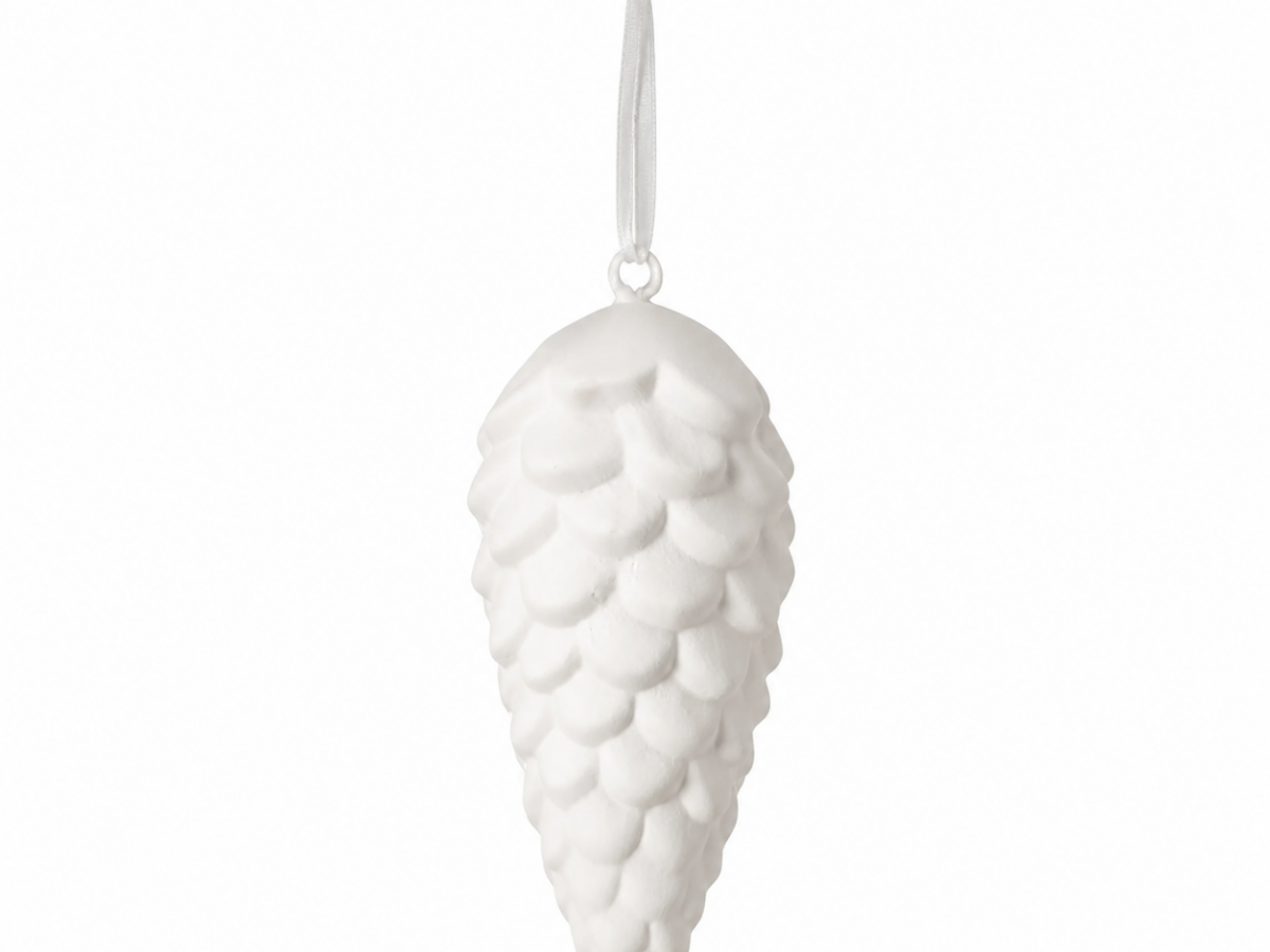 Dennenappel Ornament Wit Aardewerk