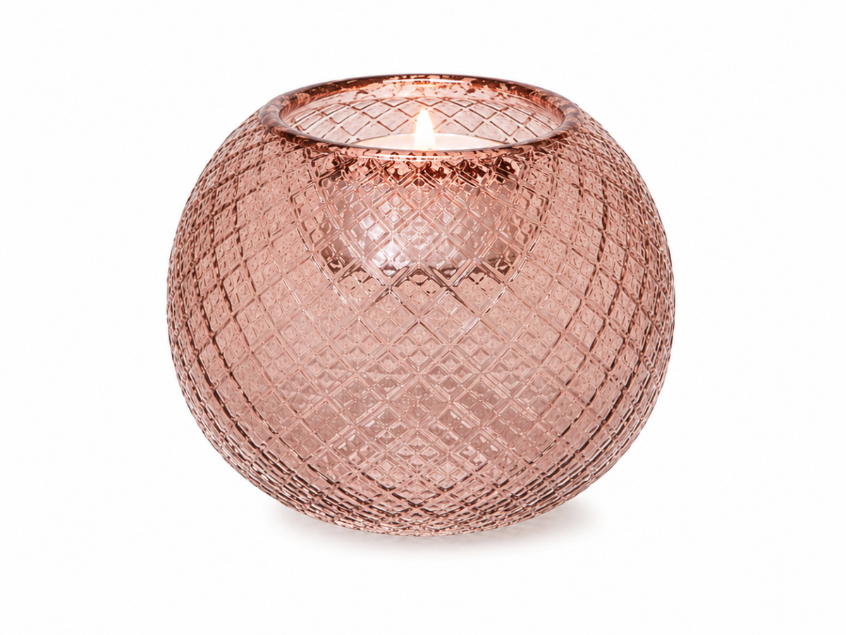 Theelichthouder glas roze 8 cm