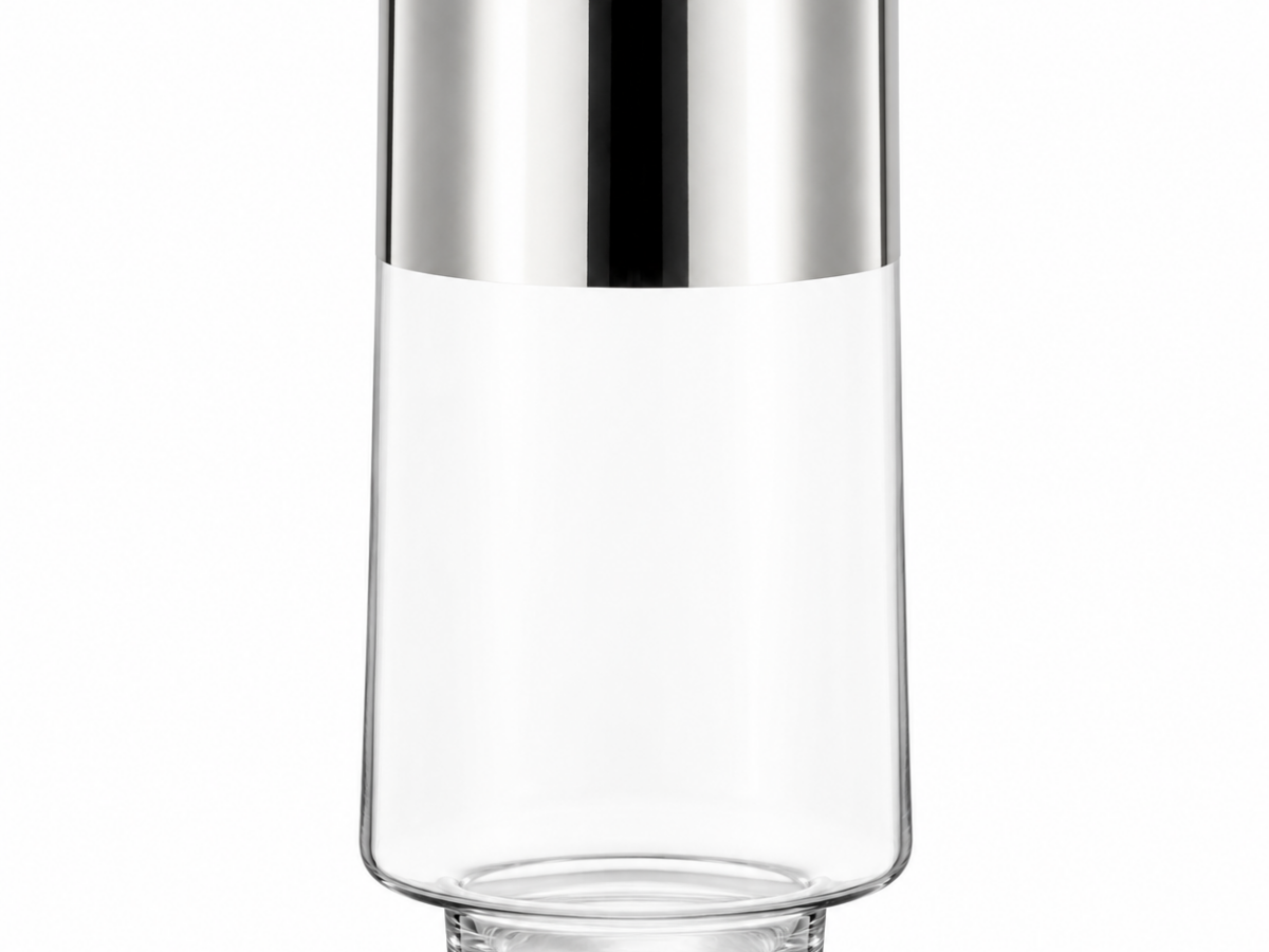 Windlicht Conisch glas /Zilver rand 25 x 15 cm