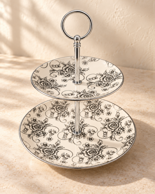 Etagere wit met zilveren rozen Etagère zilveren rozen