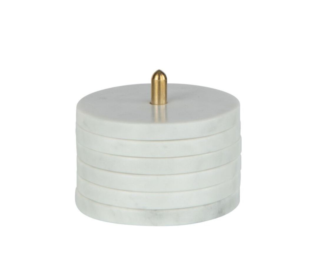 set van 5 marmeren onderzetters, wit