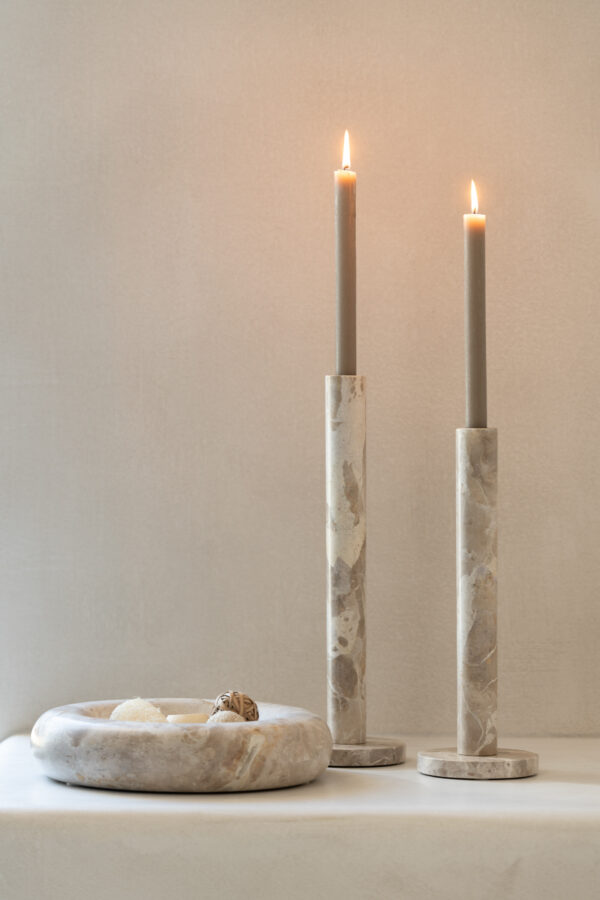 Set van 3 Beige Marmeren Kaarshouders