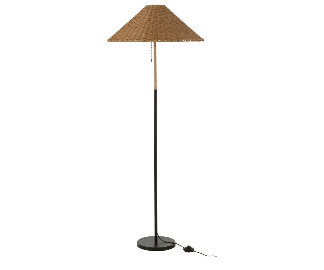 Vloerlamp Metaal/Riet Zwart/Naturel