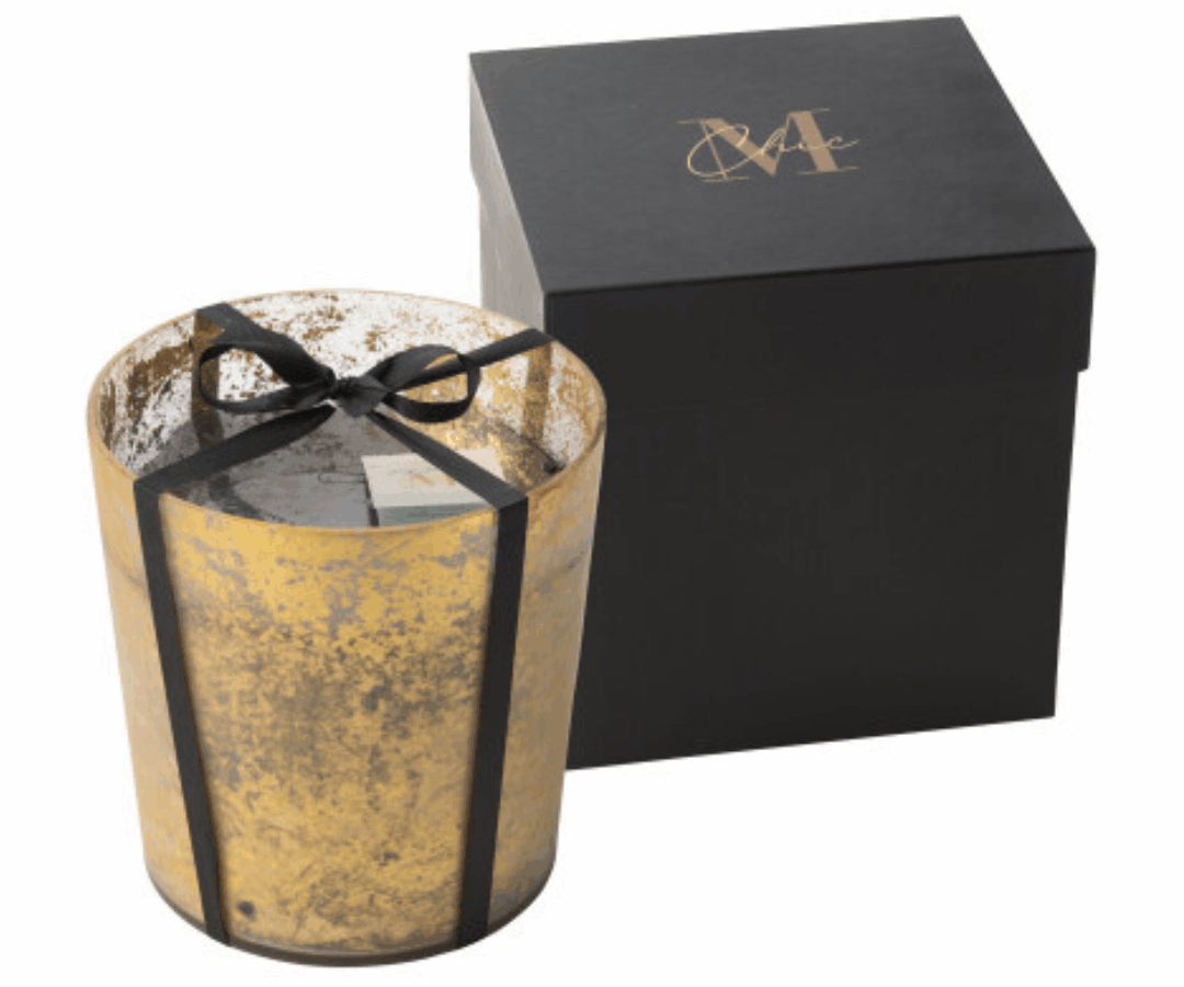 Geurkaars Deluxe Glas Goud/Zwart - Large voor een deluxe cadeau, of als royale, stijlvolle oevoeging aan het eigen interieur