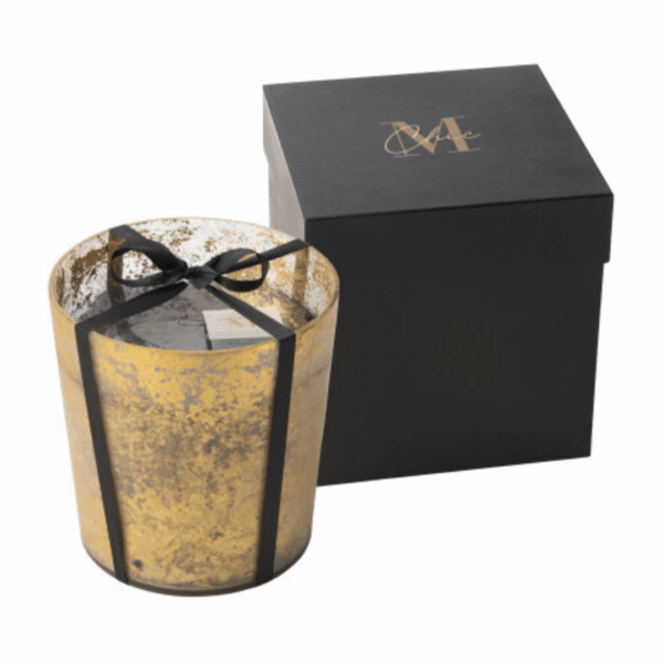 Geurkaars Deluxe Glas Goud:Zwart - Large 45748 Geurkaars Deluxe Glas Goud/Zwart - Large voor een deluxe cadeau, of als royale, stijlvolle oevoeging aan het eigen interieur