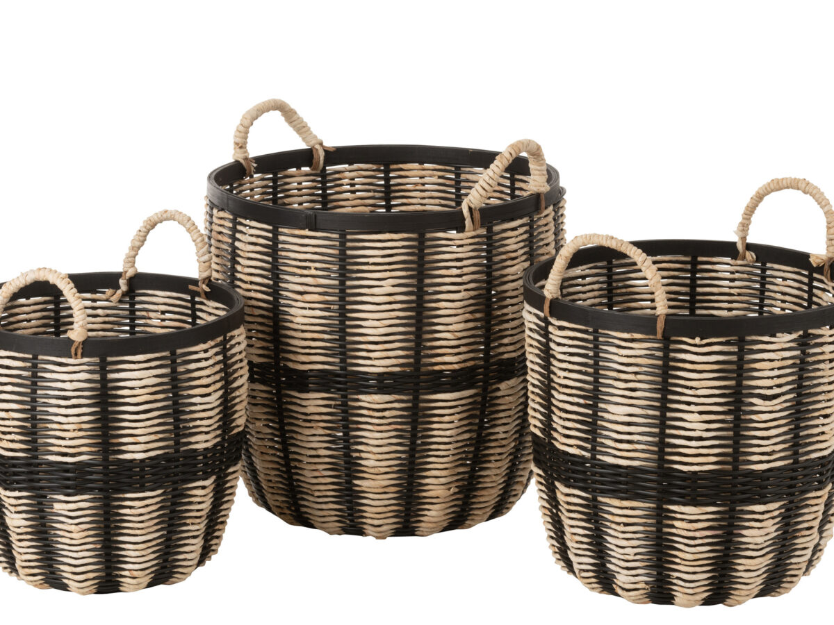 Set van 3 manden Streep Zwart/Naturel