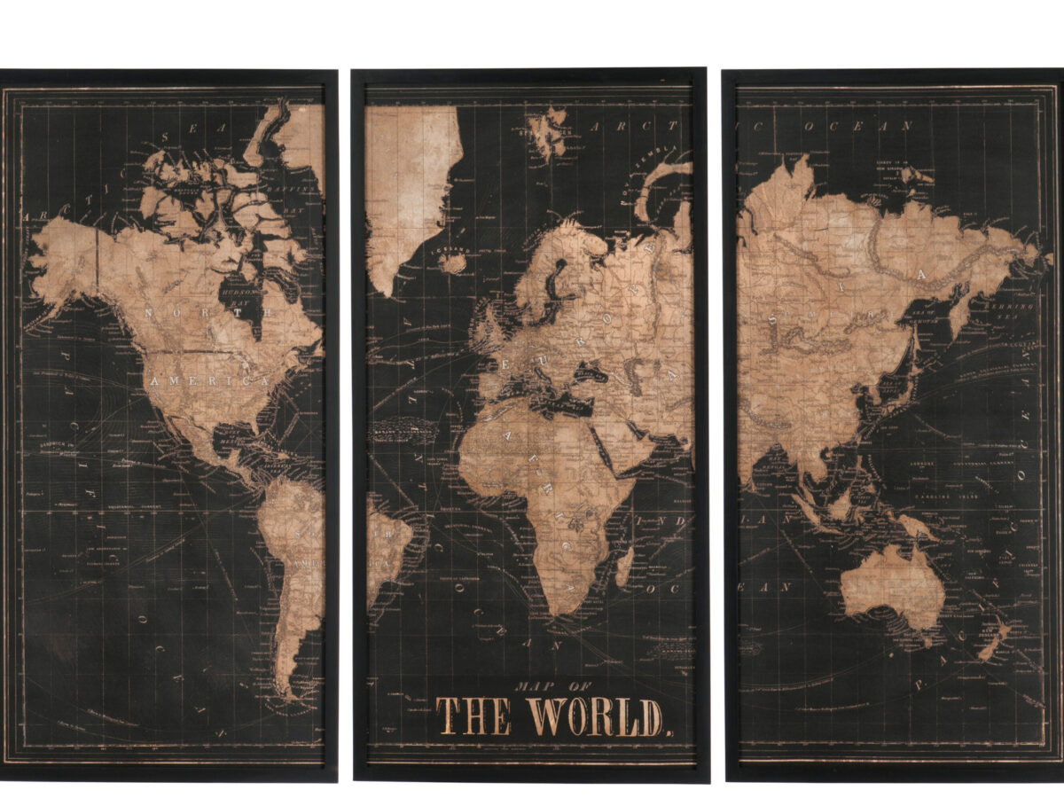 Kader wereldkaart drie panelen