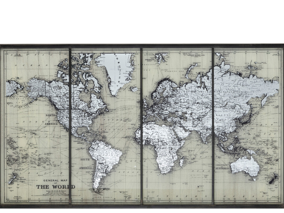 Wanddecoratie Wereldkaart Glas Grijs