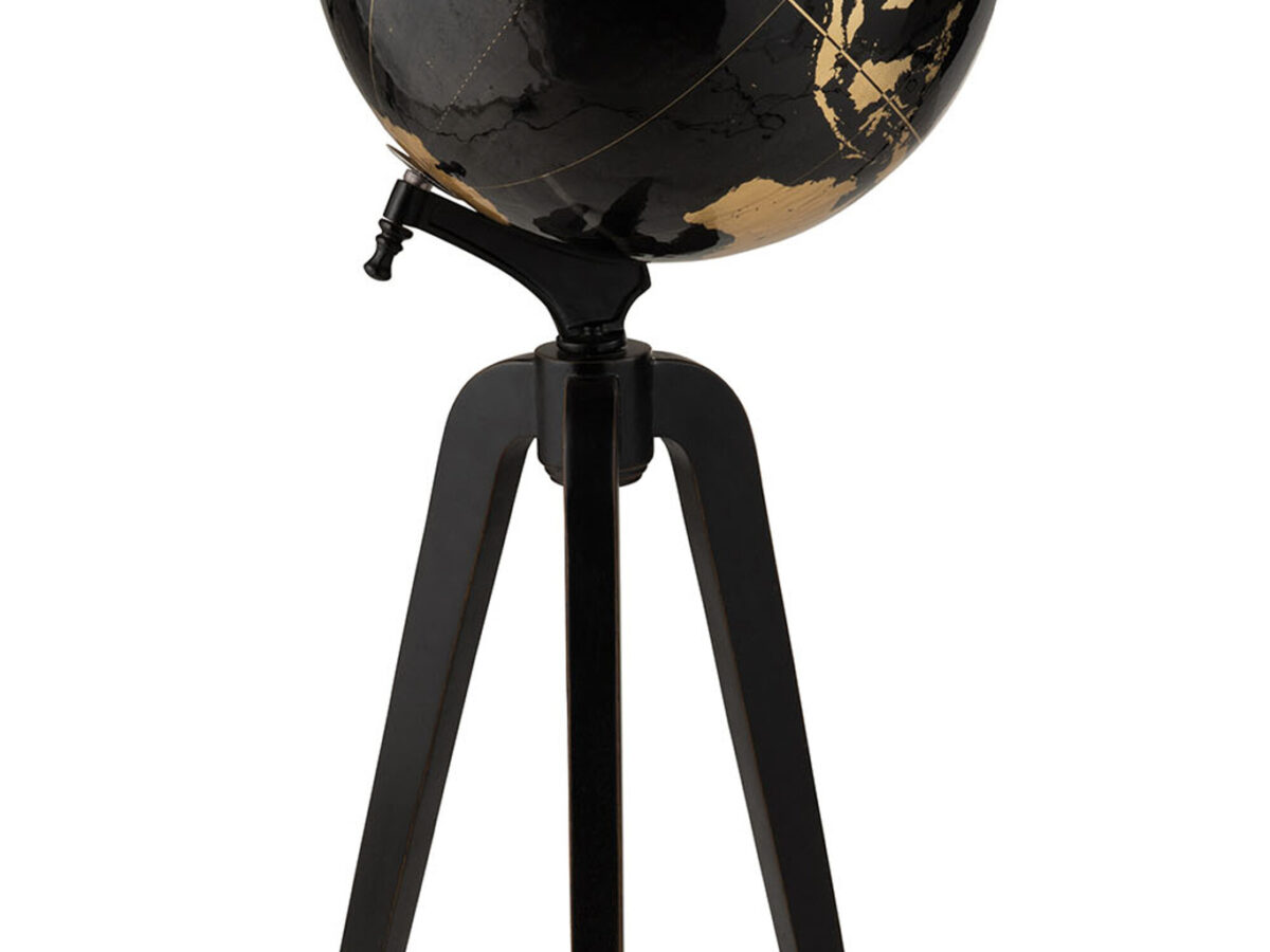 Wereldbol Op Voet Hout Zwart/Goud Extra Large