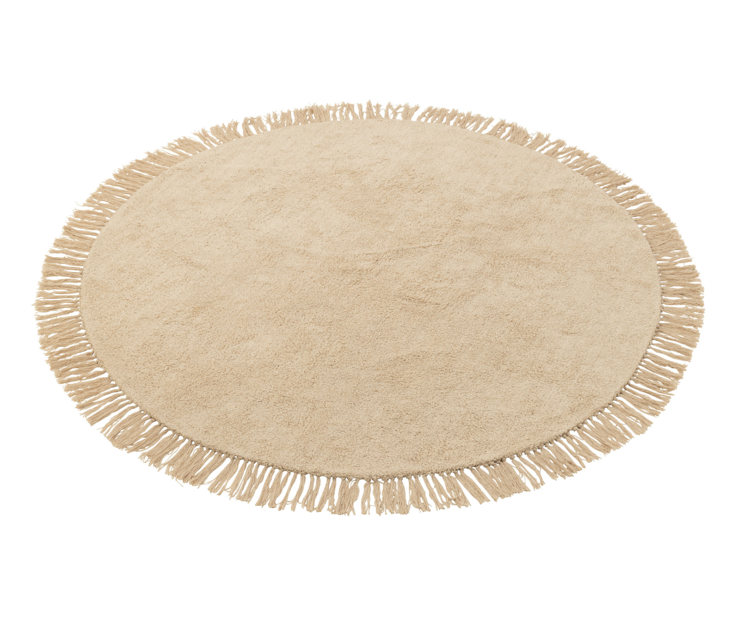 Rond vloerkleed boho beige met franjes
