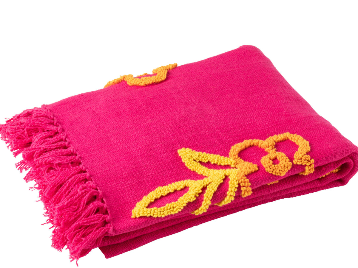 Plaid bloemen katoen roze +oranje/geel