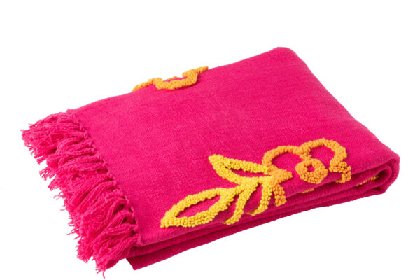 Plaid bloemen katoen roze +oranje/geel