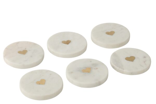 Set van 6 marmeren onderzetters, wit