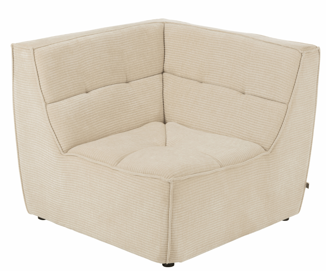 Beige hoekelement Grid. Onderdeel van een modulaire bank en passend bij Japandi interieurs