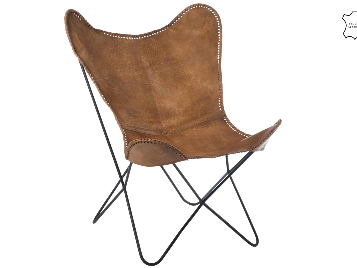 Lounge stoel Leer/Metaal Cognac
