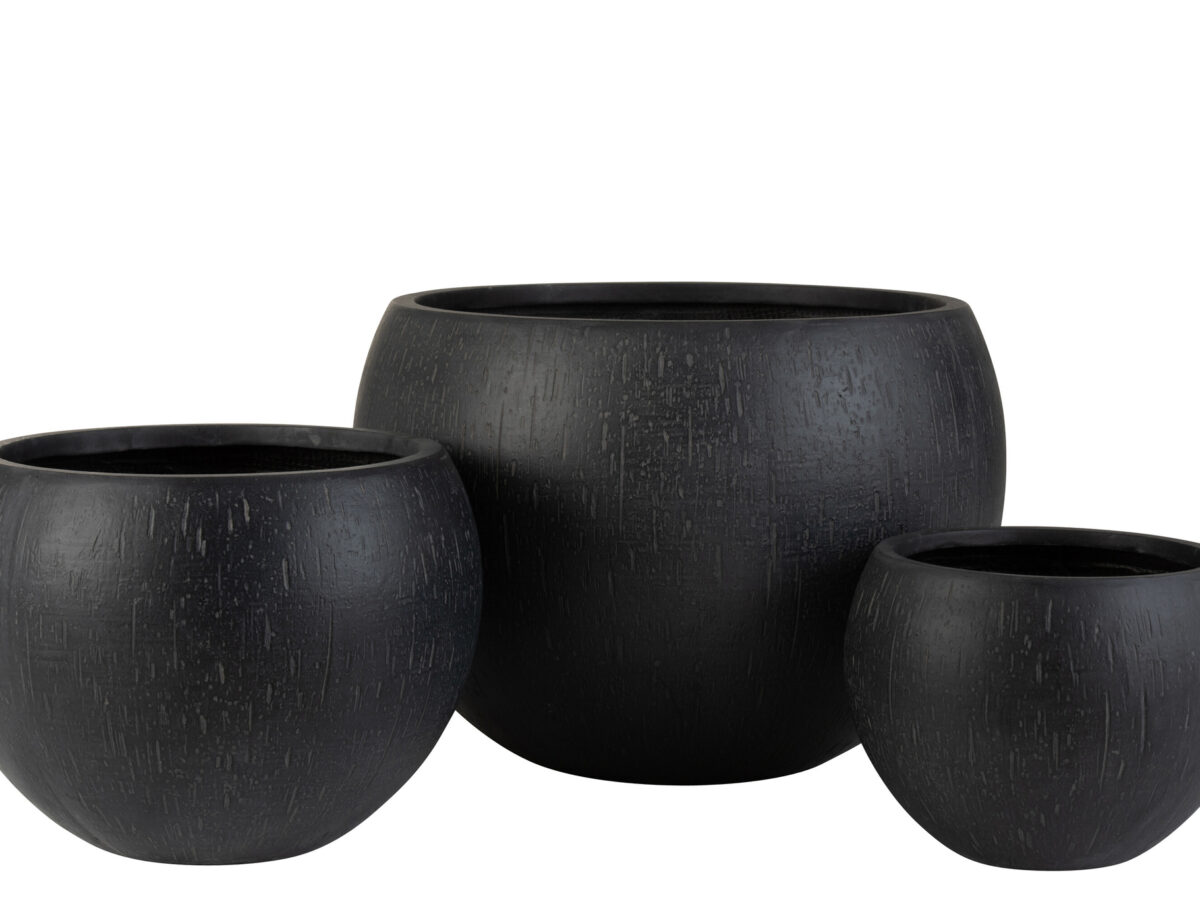 Set van 3 bloempotten rond klei zwart