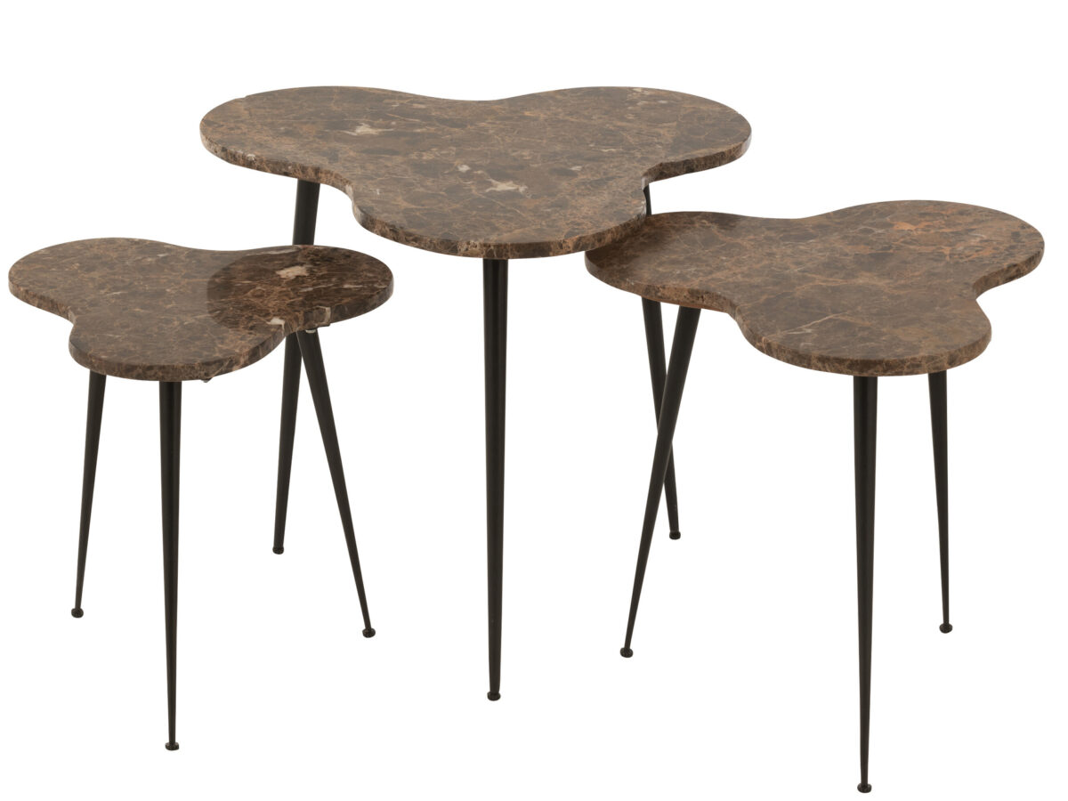 Set van 3 bijzettafels Bee marmer/metaal Bruin