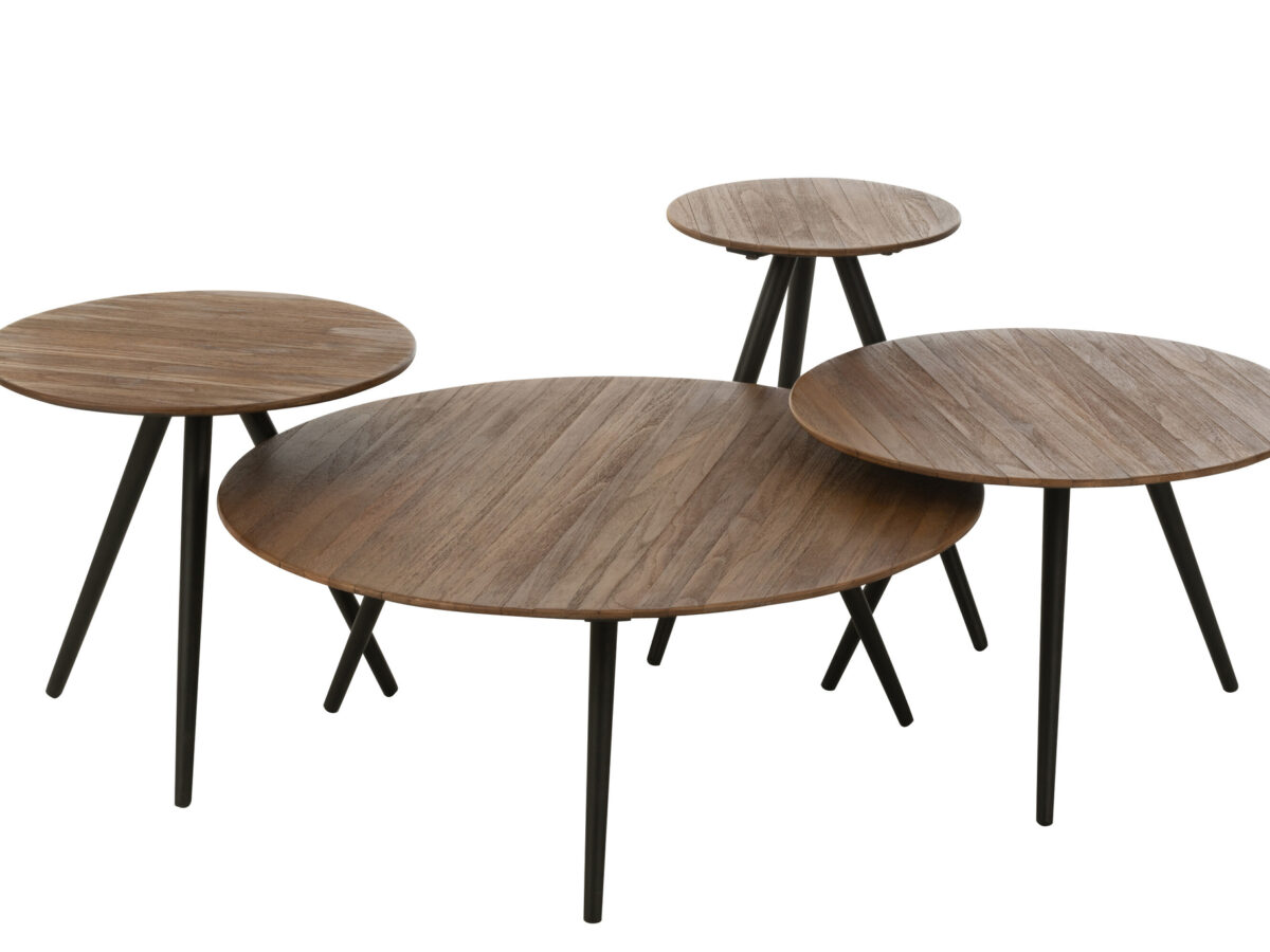 Set van 4 ronde tafels van gerecycled teakhout Naturel