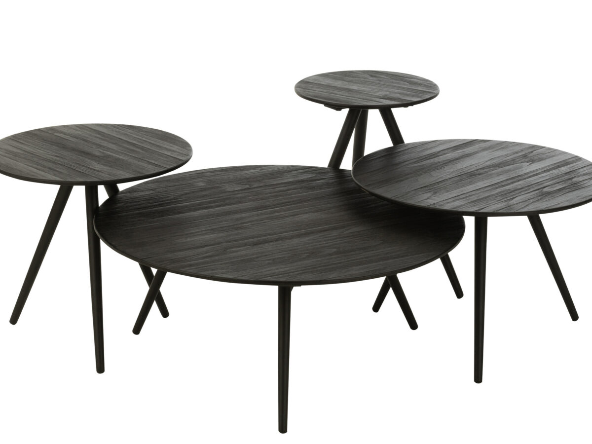 Set van 4 ronde bijzettafels gerecycled teakhout zwart
