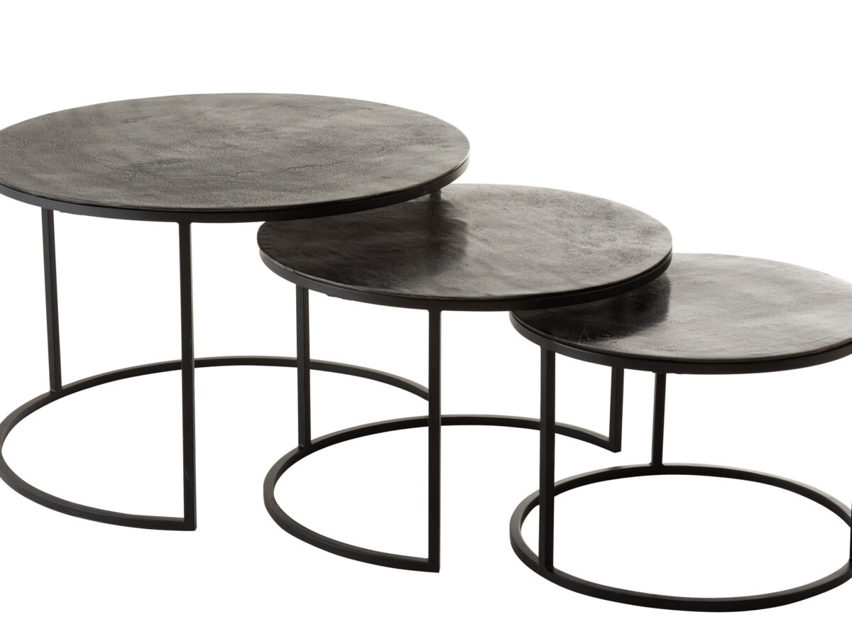 Set van 3 ronde geoxideerde bijzettafels