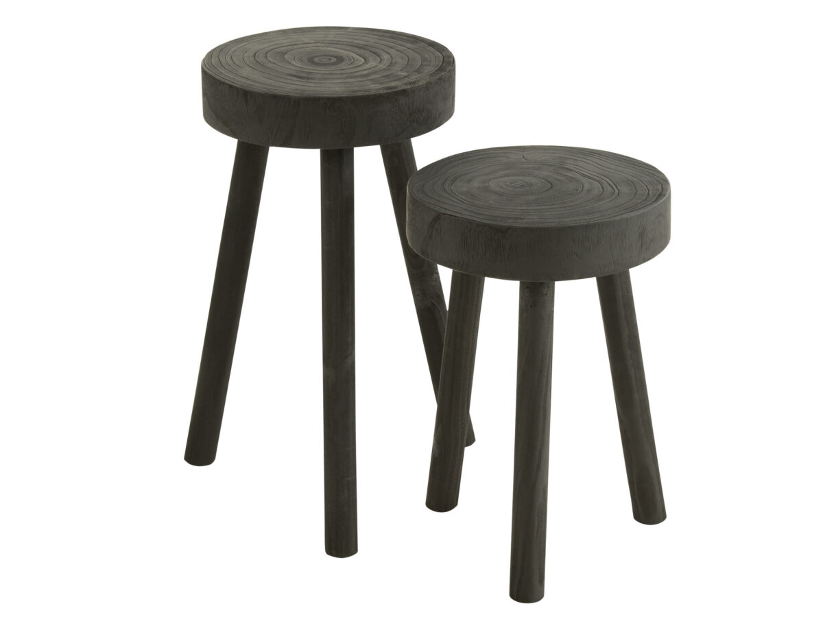 Set 2 krukjes Paulownia hout Zwart