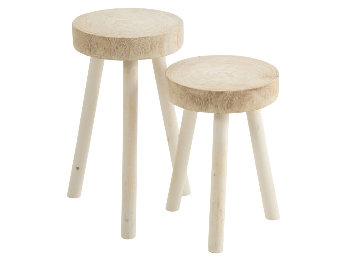 Set van 2 krukjes Paulowniahout wit