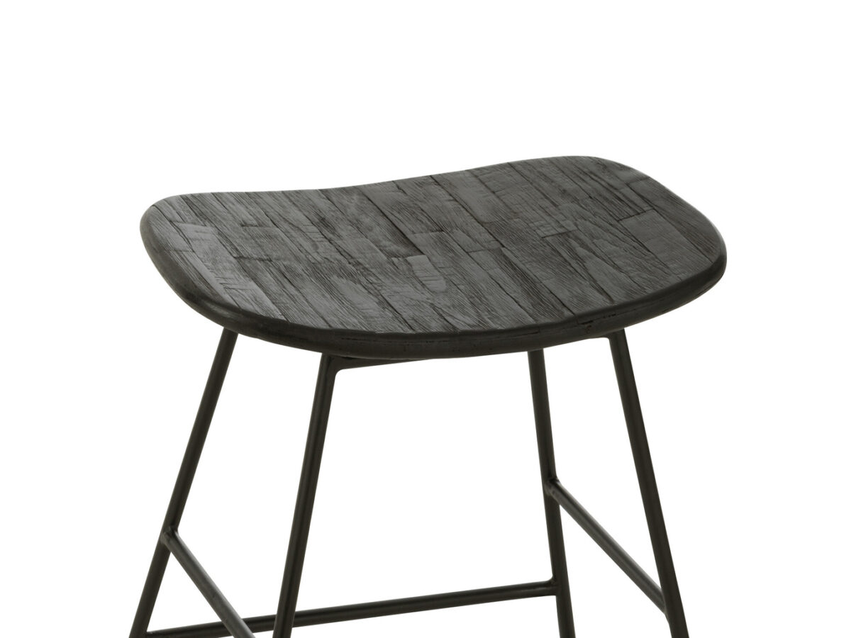 Kruk Rechthoekig Gerecycled Teakhout Zwart Klein