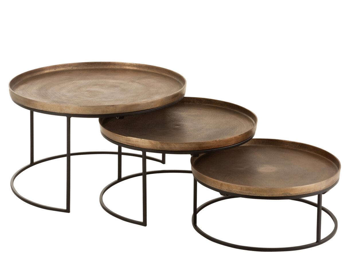 Set van 3 bijzettafels rond aluminium roest