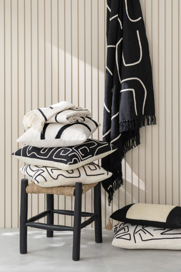 Plaid Strepen/Bogen Katoen Zwart /Wit