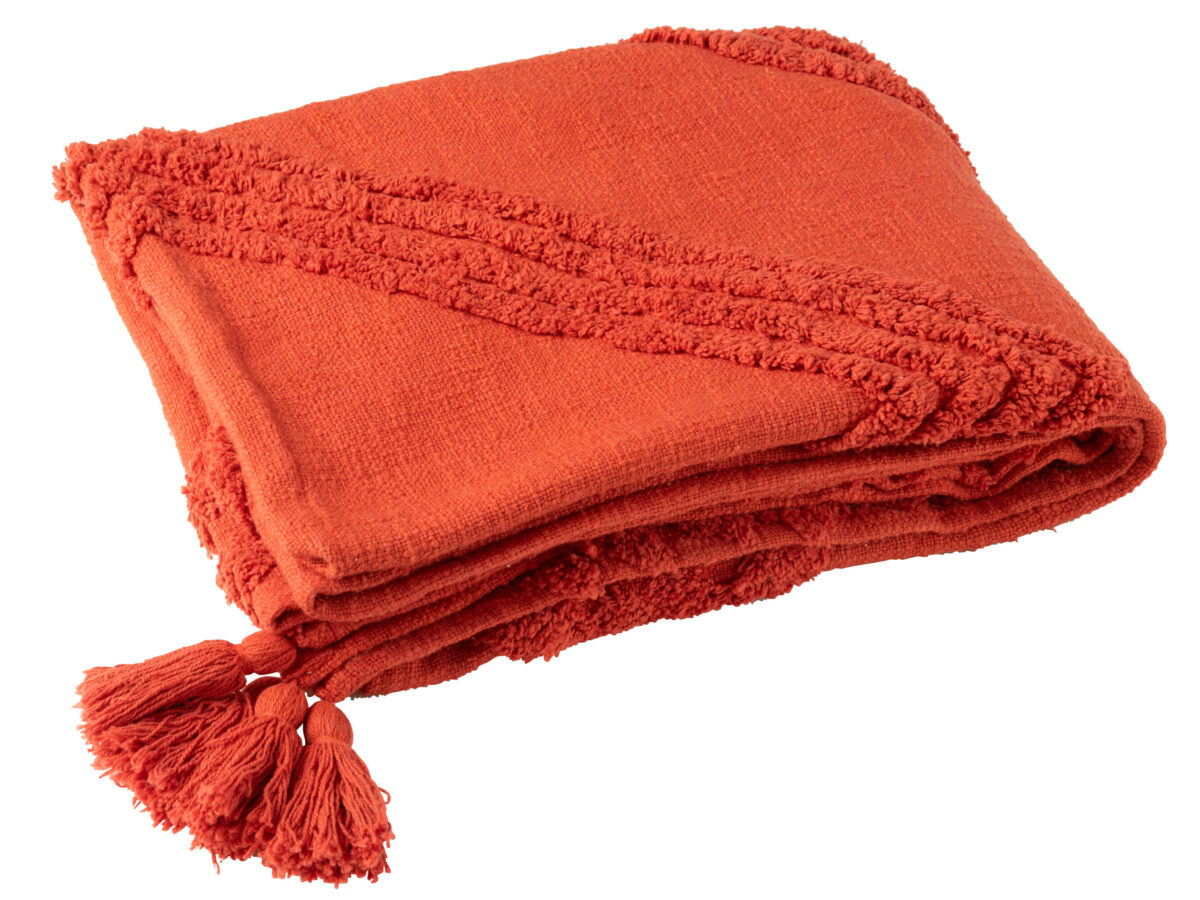 J-line Plaid Getuft kwastjes baksteenrood