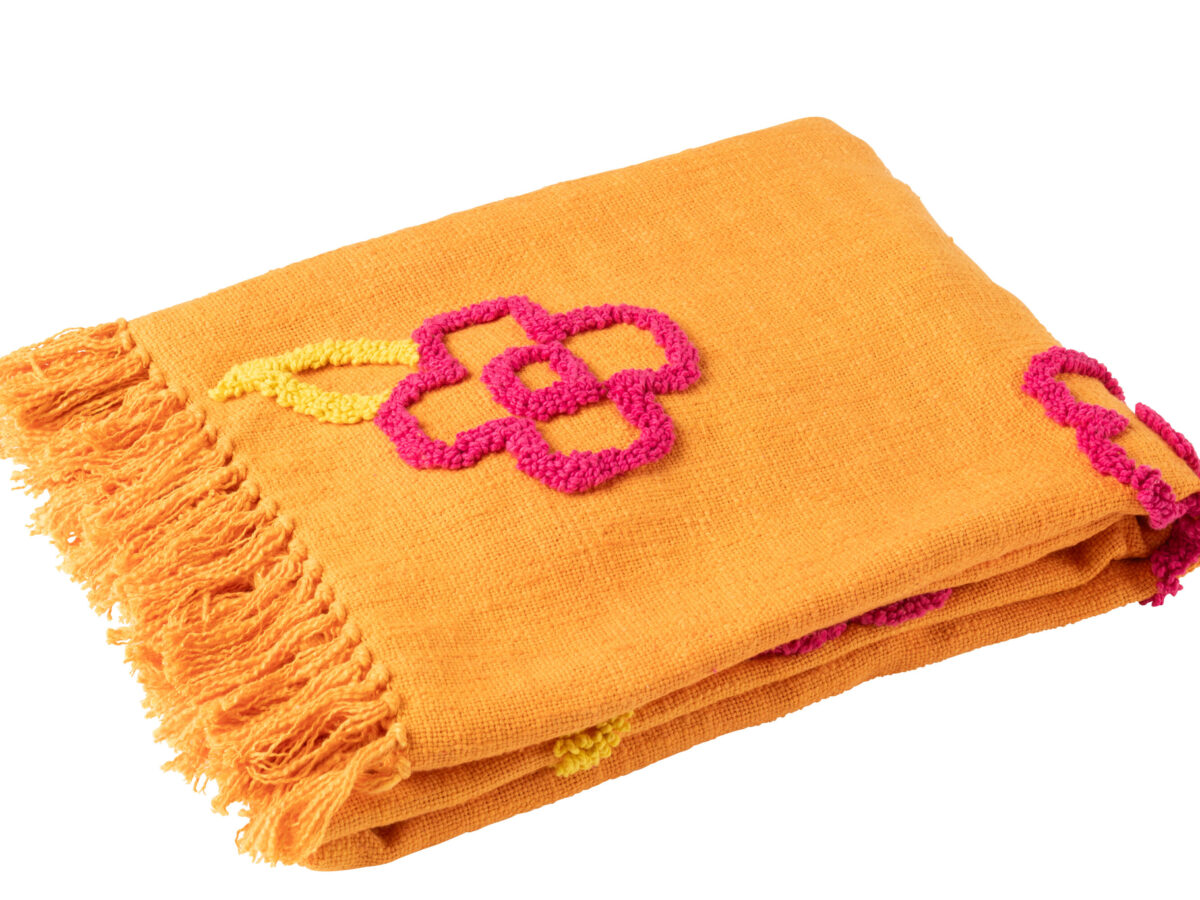 J-line Plaid bloemen katoen oranje +roze/geel