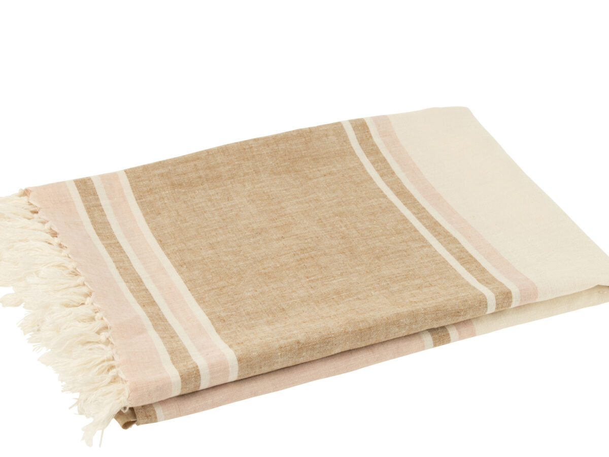 J-line Plaid Geruite strepen + franjes lichtroze/wit/beige