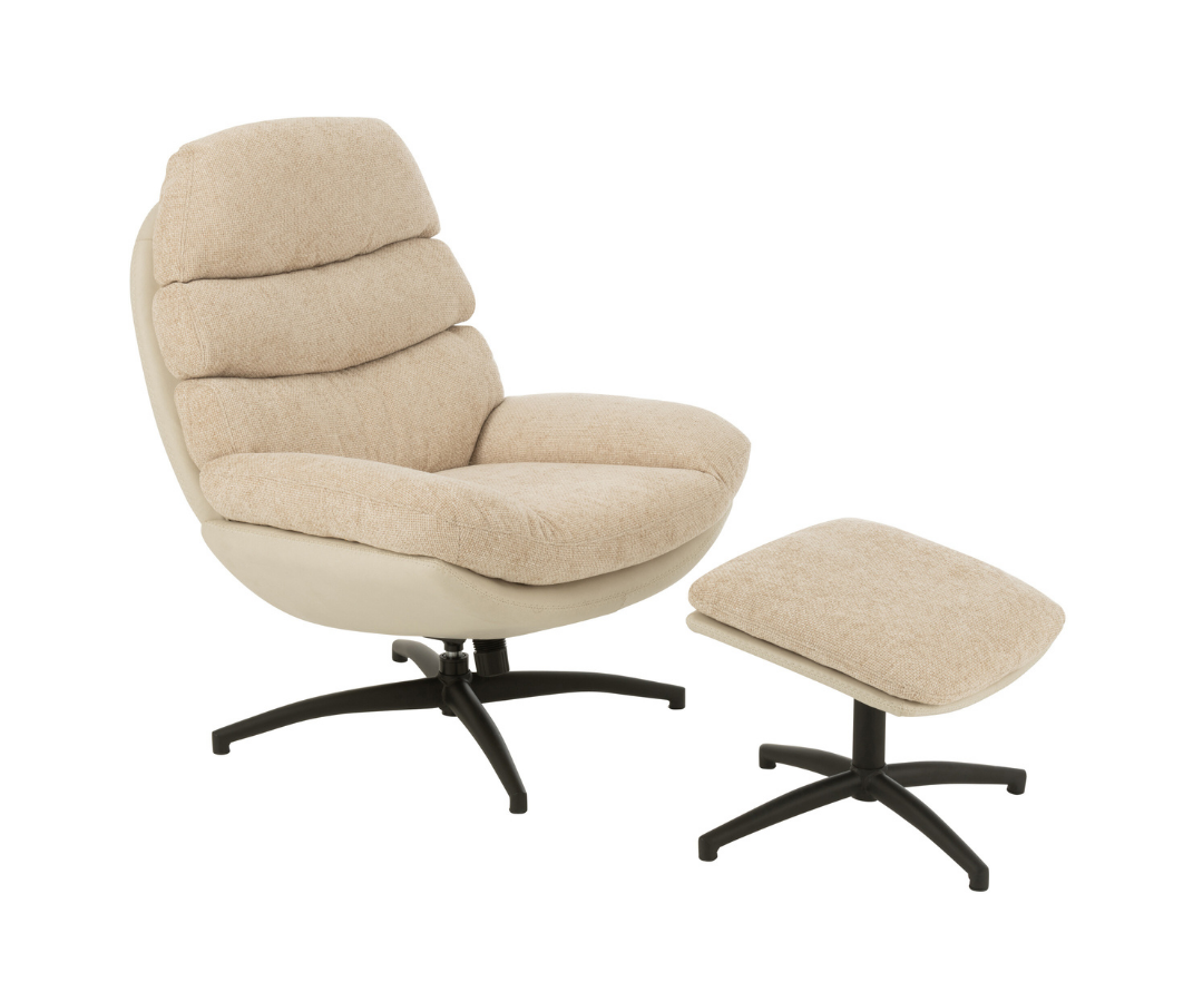 Relaxstoel + Voetenbank Beige