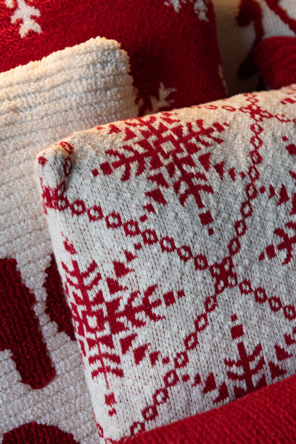 Set van 2 kussens met sneeuwvlokken, rood/wit