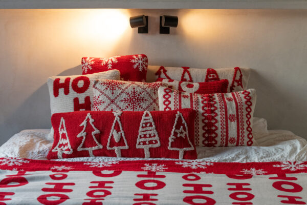 Set van 2 kussens met sneeuwvlokken, rood/wit