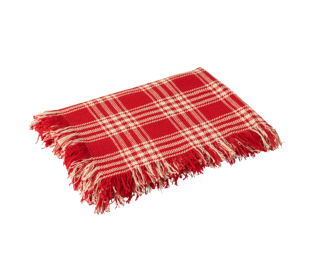 56327 Deken Geruit Katoen Kerst RoodWit Deken Geruit Katoen Kerst Rood/Wit