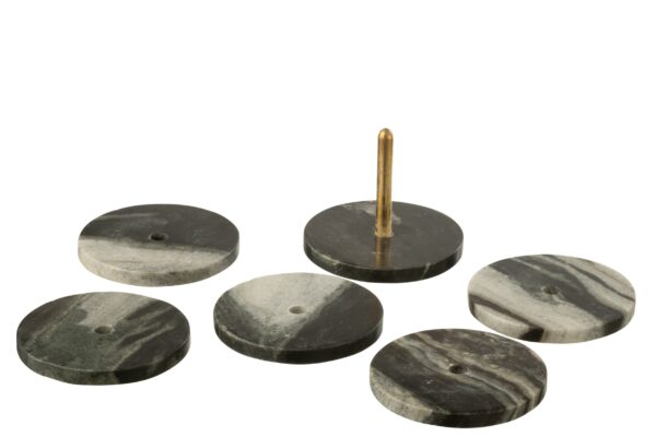Set van 6 ronde marmeren onderzetters, zwart/lichtgrijs